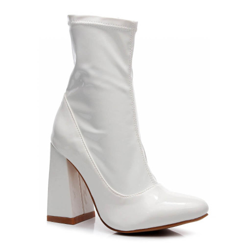 La Gogo Ankle Boot - Made to Order - Stretch Vegan Shiny Leather Block Heel