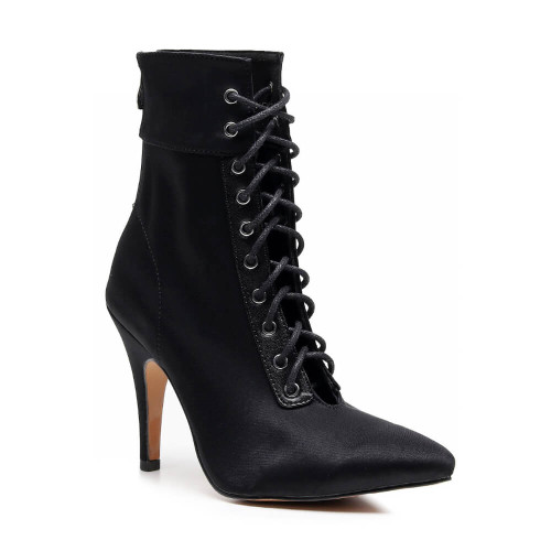 Naeema - Pointed Closed Toe Lace Up Ankle Bootie Stiletto Heel