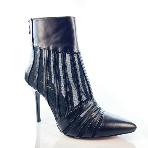 Snatched - Pointed Toe Vegan Leather Bootie with Mesh