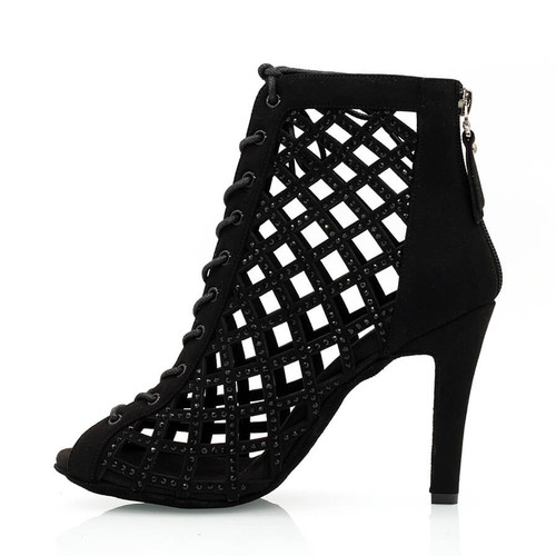Minette - Black cutout net dance heels with crystal - Burju Shoes