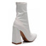 La Gogo Ankle Boot - White - Stretch Vegan Shiny Leather Block Heel