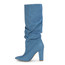 Zinjir Denim Ruched Mid Slouch Boot with Chain