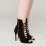 Rude Boy - By Kiira Harper - Open Toe Lace Up Bootie - 35, 4, Stiletto Heel - Black with Hot Pink