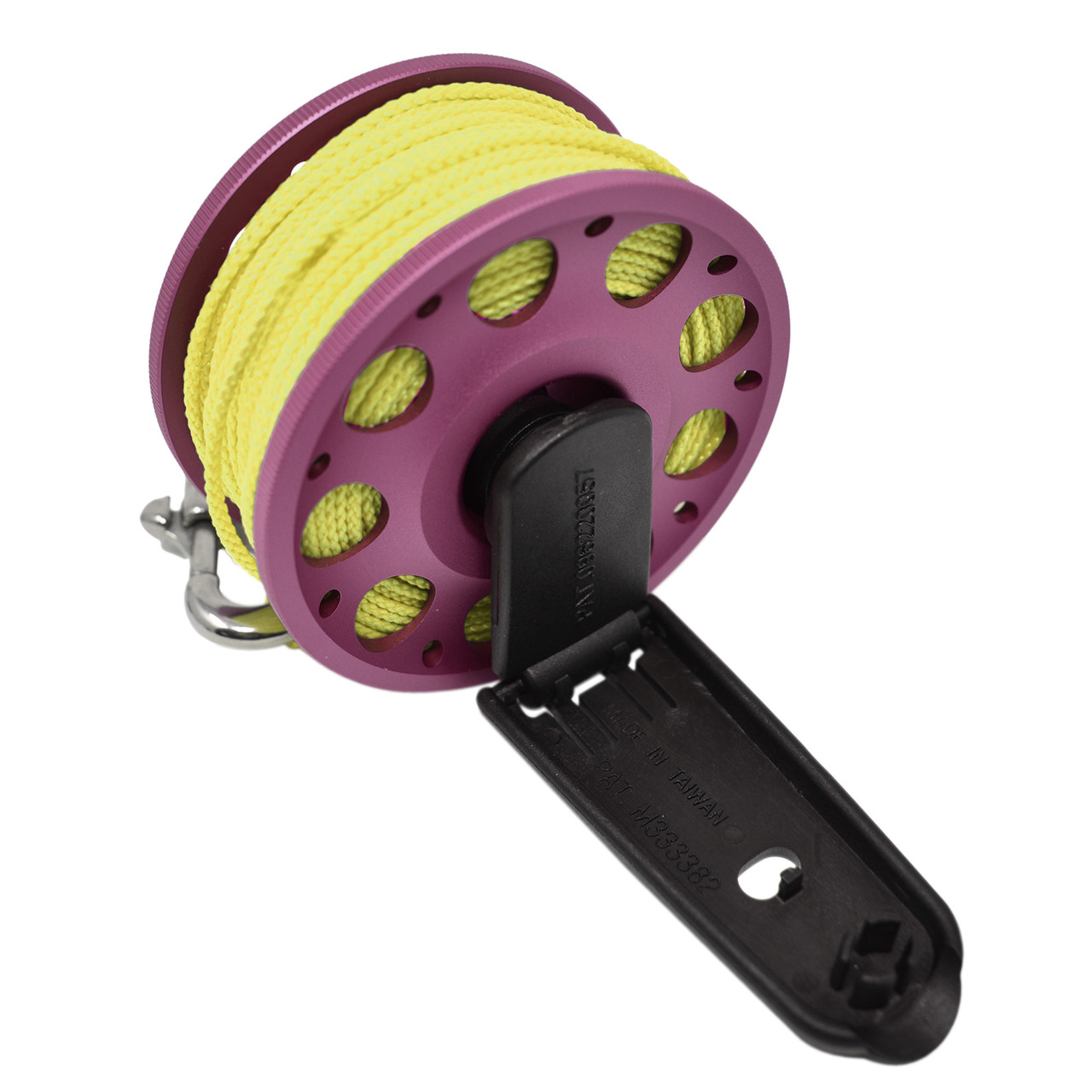 Aluminum Finger Spool 100ft Dive Reel w/ Spinning Holder, Purple/Pink