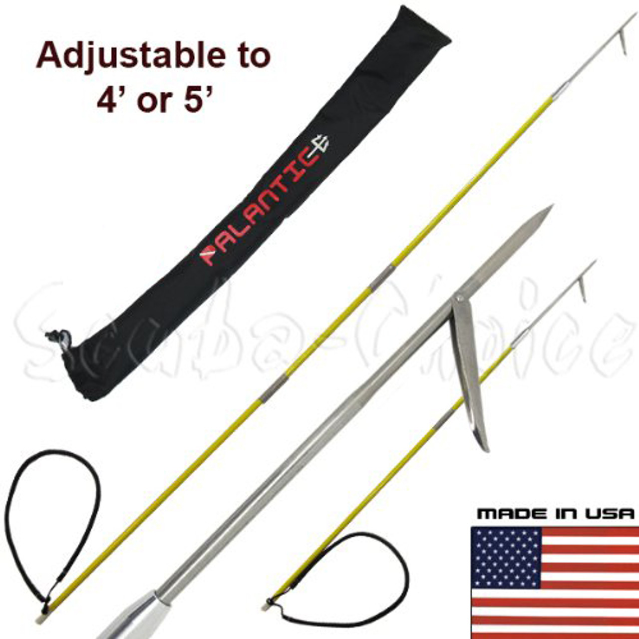 Scuba Choice 5' One Piece Spearfishing Fiber Glass Pole Spear with 3 Prong  Barb SS Paralyzer Tip