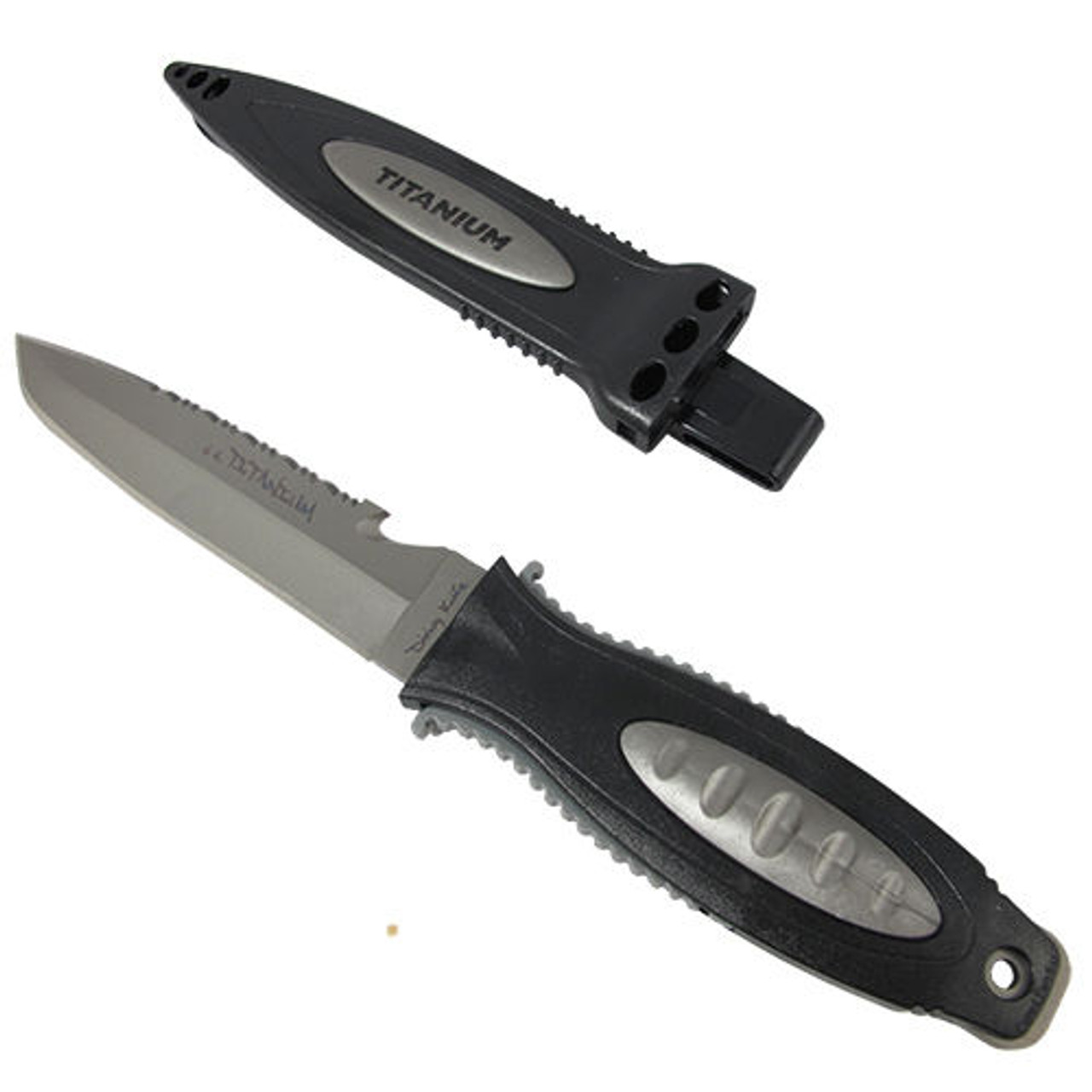 Scuba Diving Boating 10.5 Titanium Point-Tip Dive Knife w/ 2 Knife Straps  - scubachoice