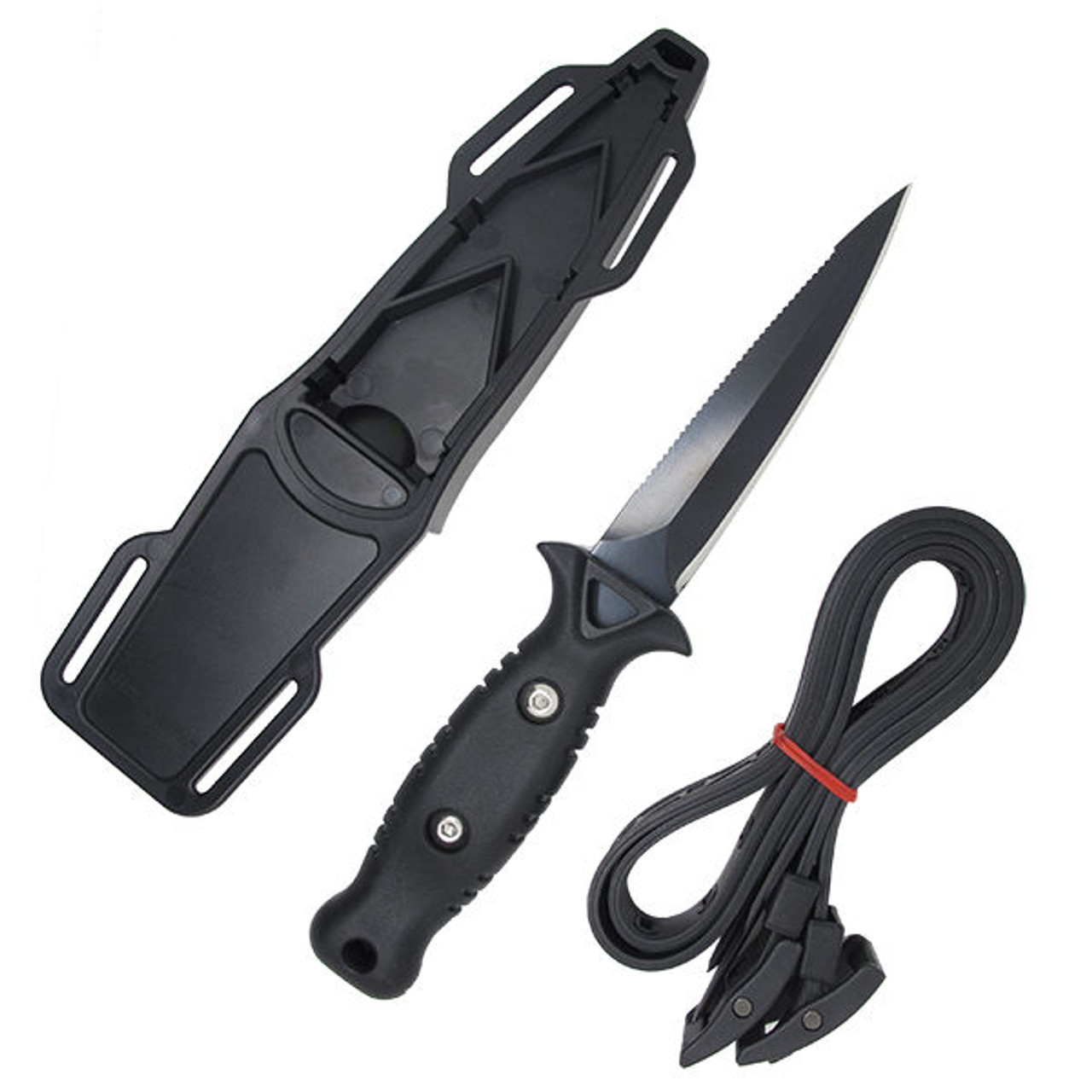 8.5 inch Spearfishing Low Volume Point-Tip Sharp Black Blade Dive Knife w/ Straps, White