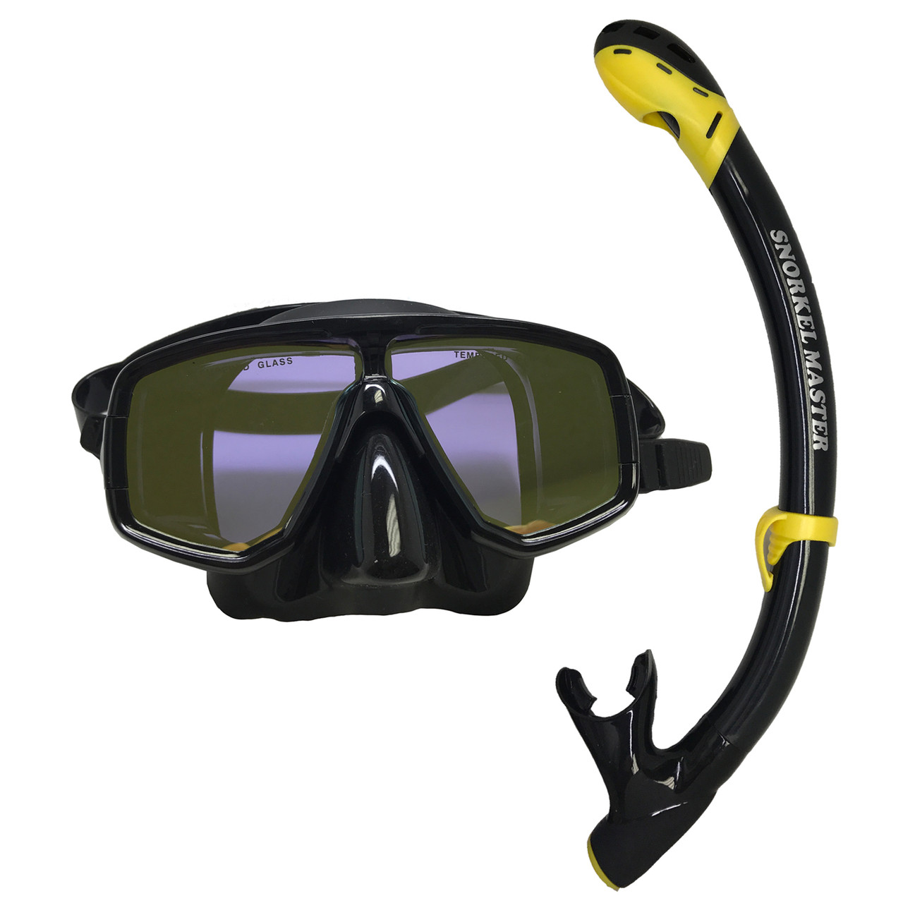 Scuba Choice Mask With Yellow Mirror Coated Lense + Black/Yellow Snorkel  Combo - scubachoice