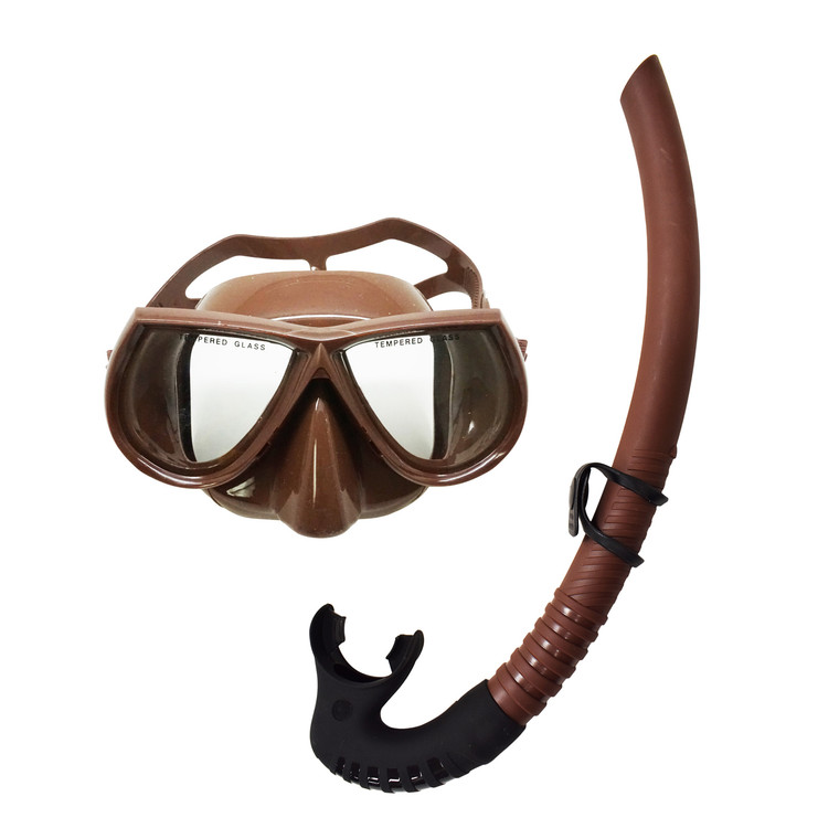 Palantic Brown Free Dive Spearfishing Low Volume Mask & Flexible Snorkel Combo