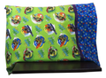 This a very fun pillowcase featuring a retro Mutant Ninja print on a bright lime background. We've added a royal cuff with bright circles and accented it with a bold grape flange.  So fun! This a very fun pillowcase featuring a retro Mutant Ninja print on a bright lime background. We've added a royal cuff with bright circles and accented it with a bold grape flange.  So fun!