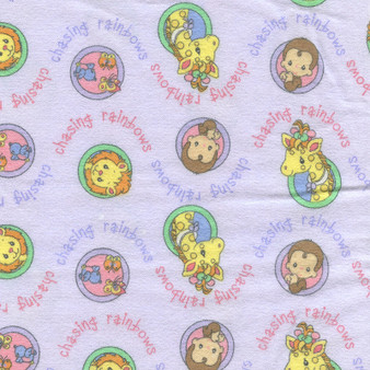 Precious Moments Chasing Rainbows Animal Cameo's on Lilac Flannelette