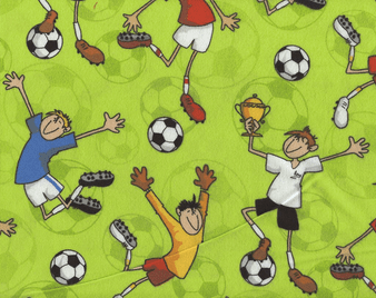 Boys Playing Soccer Lime Flannel