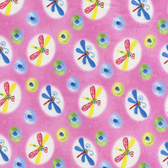 Zany Barnyard Dragonflies on Pink by Nina Favata for Henry Glass & Co,