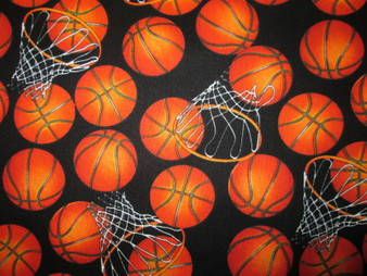 Basketballs Hoops Allover on Black Cotton Fabric Print by the yard (gm-c5814-black)