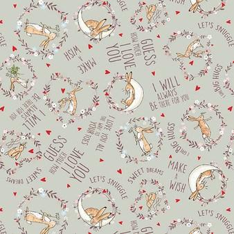 Guess How Much I Love You Words on Lt. Taupe Cotton Fabric