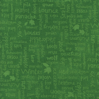 Alphabet Soup Words Tossed on Green Cotton Fabric by StellaBlue