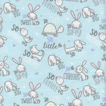 DOODLE BABY Baby Animals Dream Big Aqua Flannel by designer Jessica Flick