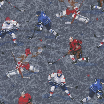 Hockey Players on Grey Marble by Mook Fabrics, SKU# 91710-Grey