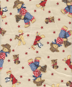 Cowboy Teddy Bears Flannel on Cream by Fabric Traditions