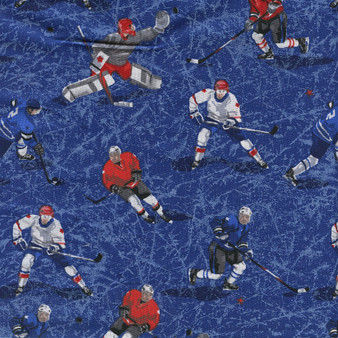 Hockey Players on Blue Marble by Mook Fabrics, SKU# 91701