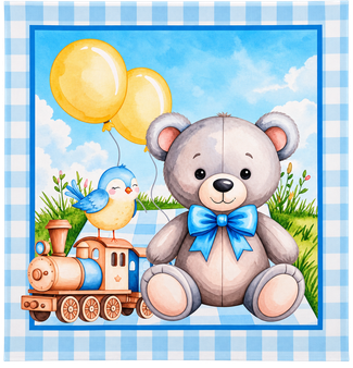 Teddy Bear Picnic Train Large Panel by Mook Fabrics, SKU# 144117