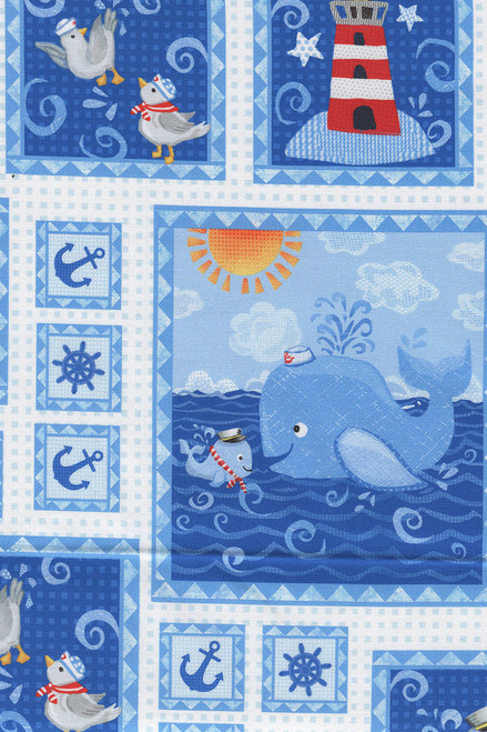 BABY BELUGA Blue Patchwork Fabric by P&B Textiles