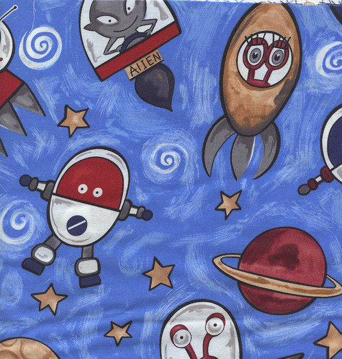 Alien Spaceships & Planets Allover Blue