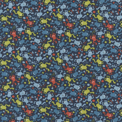 Little Monsters Multi Colored Frogs on Navy by Makower UK