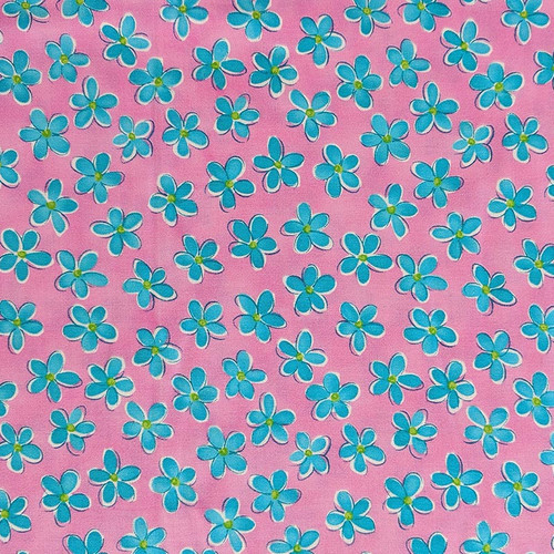 Whimsy Daisical - Small Blue Flowers on Pink