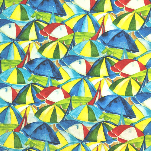 Seaside Village Umbrellas Packed on White