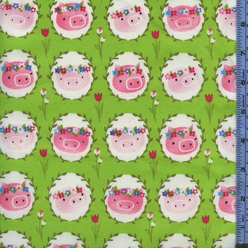 JULIA: Pretty Piggies Cameo's on Green by Windham Fabrics, SKU#51126-Grn
