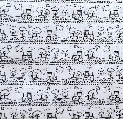Playful Cuties 4 Farm Tractors Stripe on White Flannel