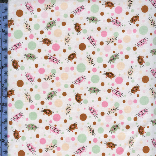 Funky Kitties Polka Dots on White by Exclusive Quilters, SKU#60489-1