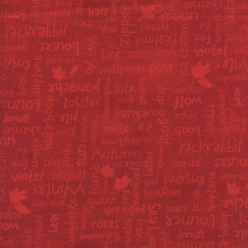 Alphabet Soup Words Tossed on Dark Red Cotton Fabric by StellaBlue