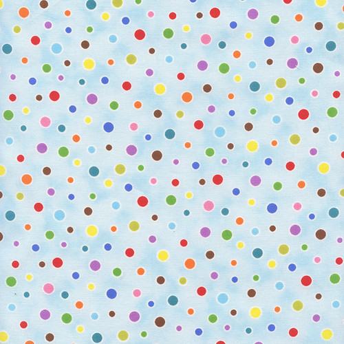 On the Go Multi Colored Polka Dots on Blue Cotton Fabric by Elizabeth's Studio