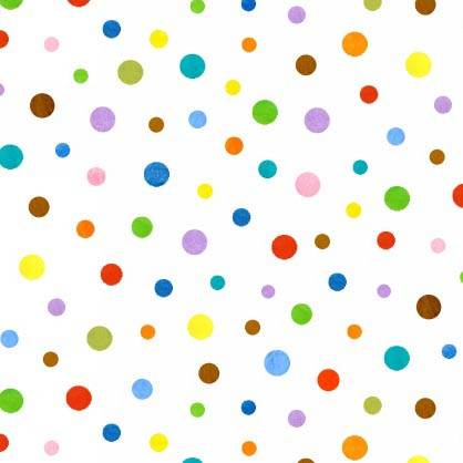 On the Go Multi Colored Polka Dots on White Cotton Fabric by Elizabeth's Studio