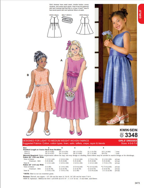 Kwik Sew Girls Dresses Pattern 3348, sizes 4 to 8