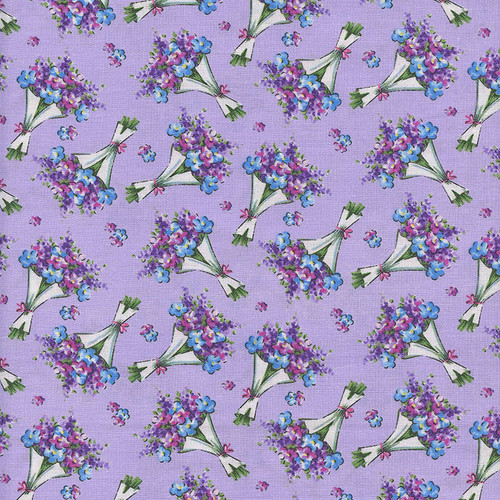 FAIRY GARDEN: Flower Bouquet on Violet by Nicola Mason for Studio e Fabric