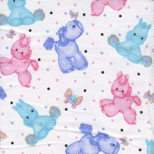 COMFY FLANNEL: Pastel Polka Dot Ponies & Butterflies White Flannel by AE Nathan