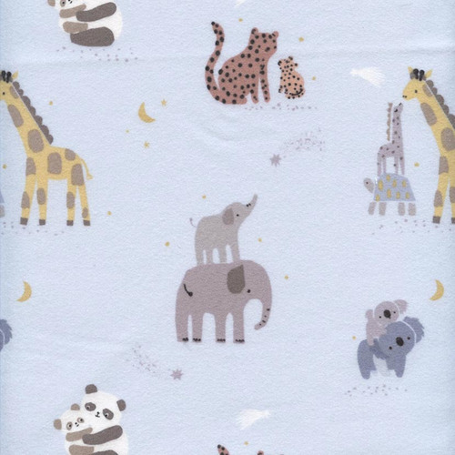 F15310-Blu: Safari Stargazing Animals Tossed Lt. Blue Flannel by Riley Blake