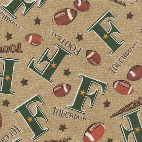 F is for Football on Tan Flannel, SKU # F6011-T