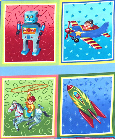 Vintage Toy Box Stars on Blue by Johnny Carwin for Clothworks