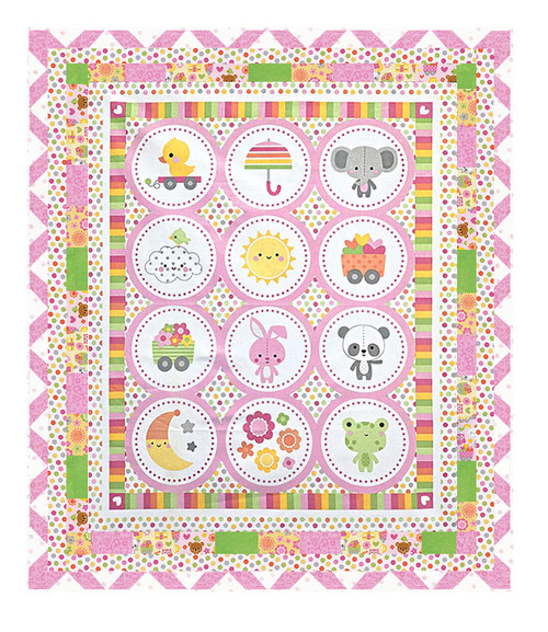 Ribbons and Sunshine Quilt Kit featuring fabrics from the Bundle of Joy Collection by Riley Blake, SKU # KIT 35405