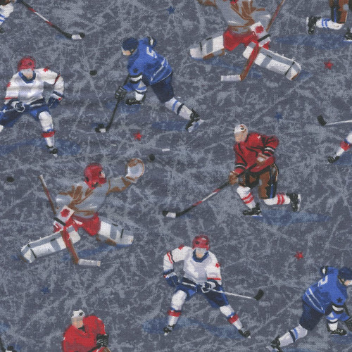 Hockey Players on Grey Marble by Mook Fabrics, SKU# 91710-Grey