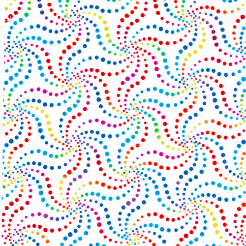Mardi Gras Rainbow Colored Dotted Pinwheels  On White Cotton Fabric by Timeless Treasures