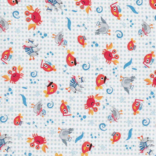 Baby Beluga Ocean Friends Blue and White Checkerboard Cotton Fabric by P&B Textiles
