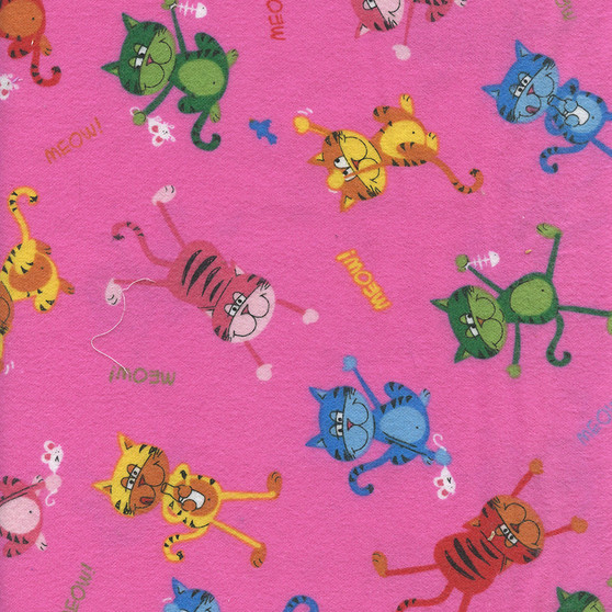 Comical Cats on Hot Pink Flannel