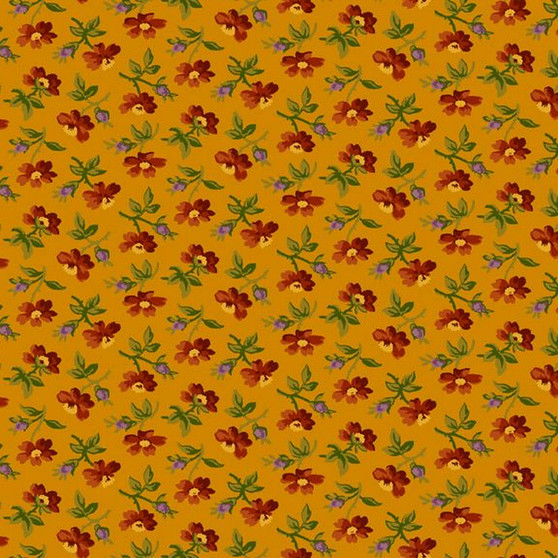 Grasslands Flannel Medium Flowers on Gold