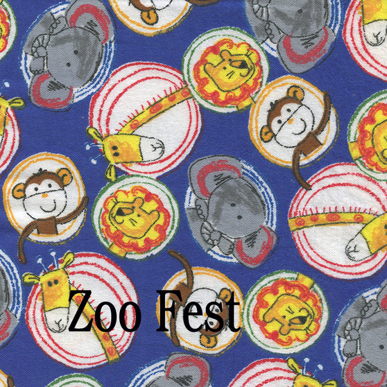 Zoo Fest Animal Portraits on Royal Flannel by Blank Textiles