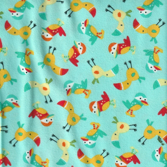 Zoo Friends Tropical birds on Turquoise Flannel
